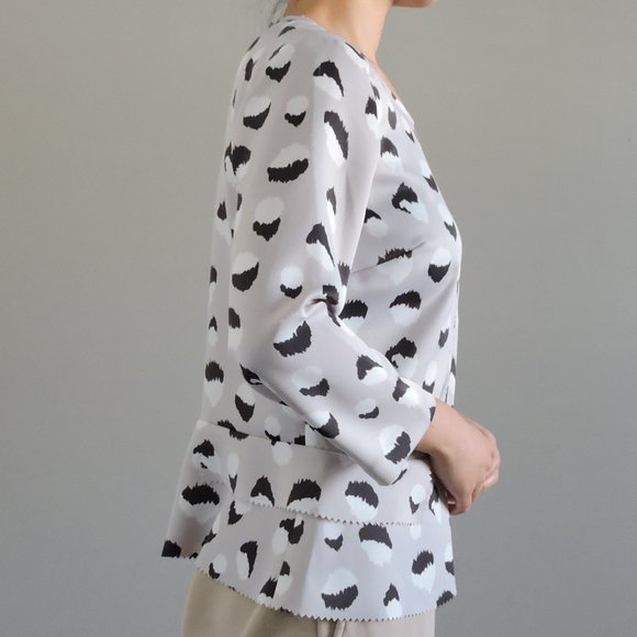 Banana Republic Silver Relaxed Peplum Blouse with Irregular Black & White Dots - Picture 7 of 10